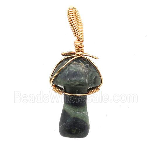 Green Kambaba Jasper Mushroom Pendant Wire Wrapped
