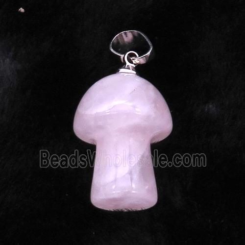 Pink Rose Quartz Mushroom Pendant