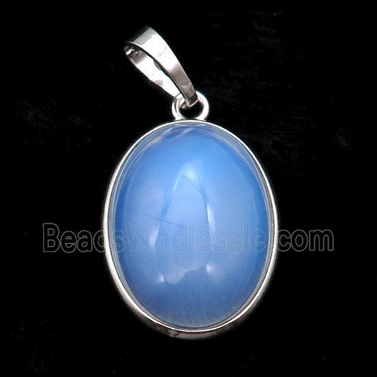 White Opalite Oval Pendant Platinum Plated