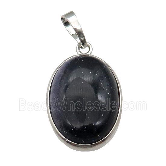 Blue Sandstone Oval Pendant Platinum Plated