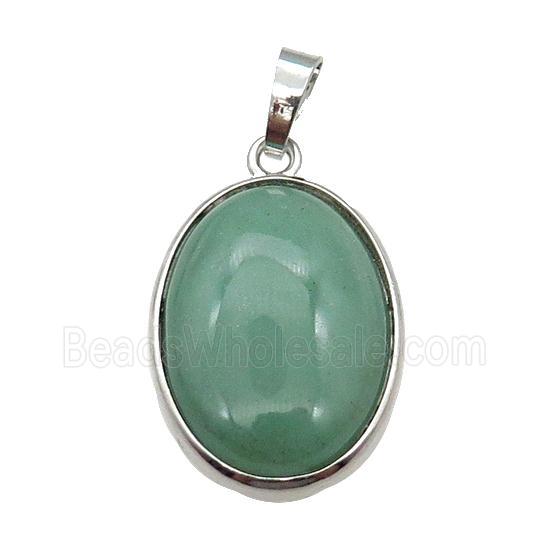 Green Aventurine Oval Pendant Platinum Plated