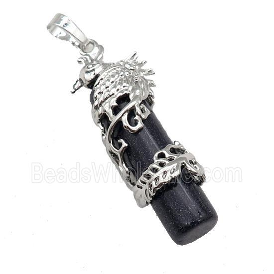 Blue SandStone Column Pendant Phenix Platinum Plated