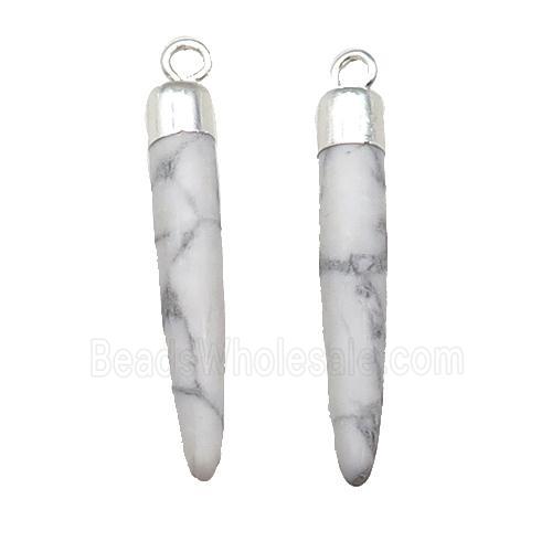 White Howlite Turquoise Bullet Pendant Silver Plated