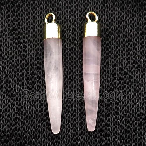 Pink Rose Quartz Bullet Pendant Gold Plated