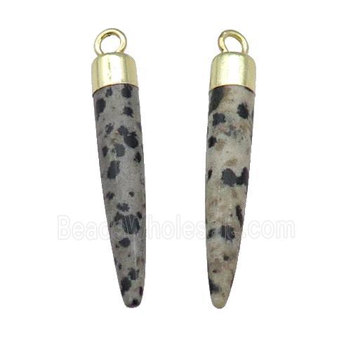 Black Dalmatian Jasper Bullet Pendant Gold Plated