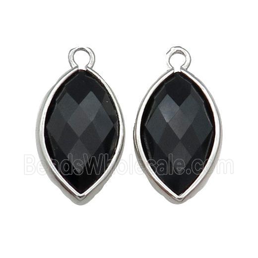 Black Onyx Agate Eye Pendant Faceted Platinum Plated