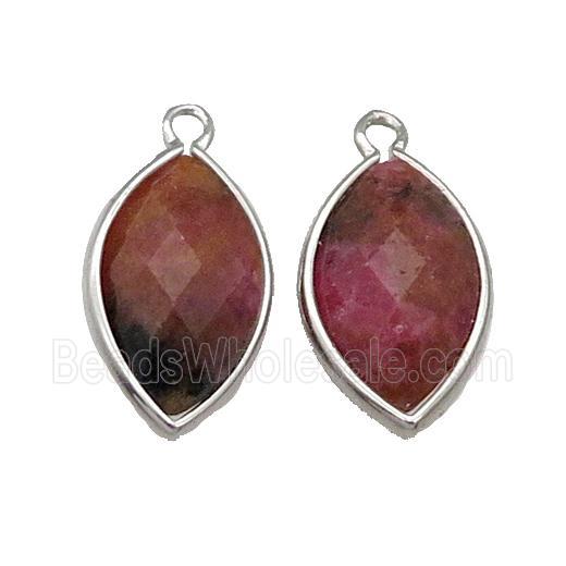 Red Rhodonite Eye Pendant Faceted Platinum Plated