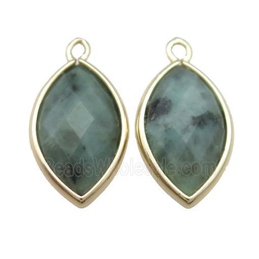 Green African Turquoise Eye Pendant Faceted Gold Plated