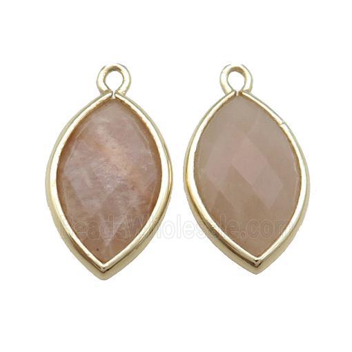 Peach Sunstone Eye Pendant Faceted Gold Plated