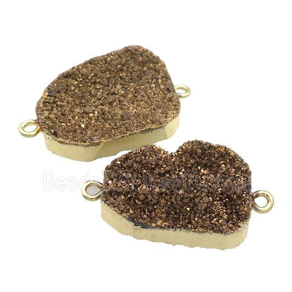 Quartz Druzy Connector Coffee Freeform Gold Plated