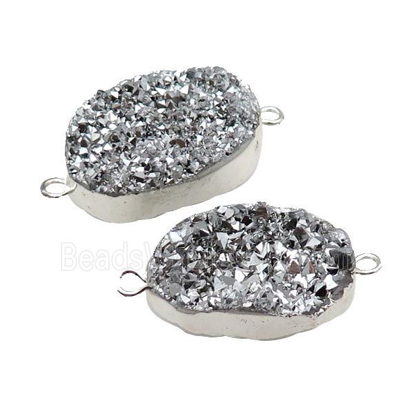 Quartz Druzy Connector Freeform Silver Plated