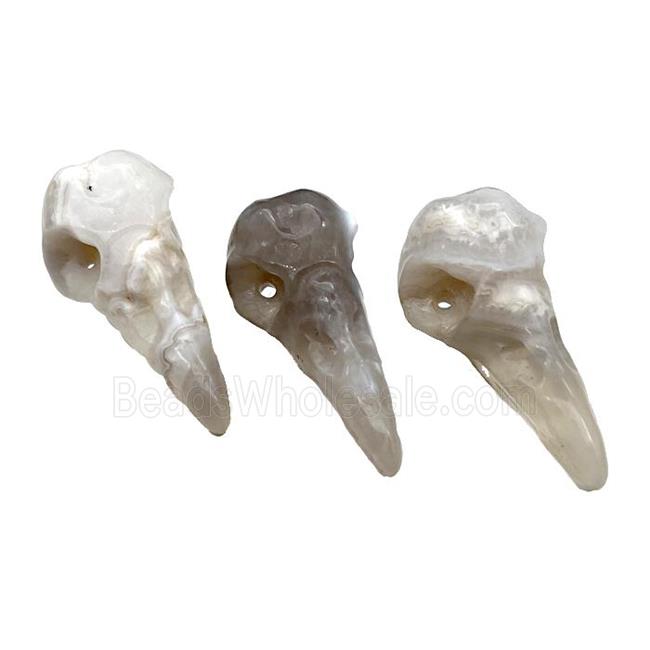 Natural Agate Crow Head Mouth Charm Pendant