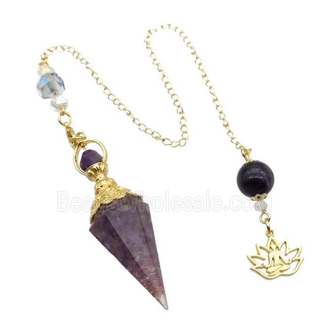 Purple Amethyst Chips Resin Pendulum Pendant Chakra Gold Plated