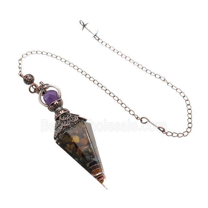 Tiger Eye Stone Chips Resin Pendulum Pendant Antique Red