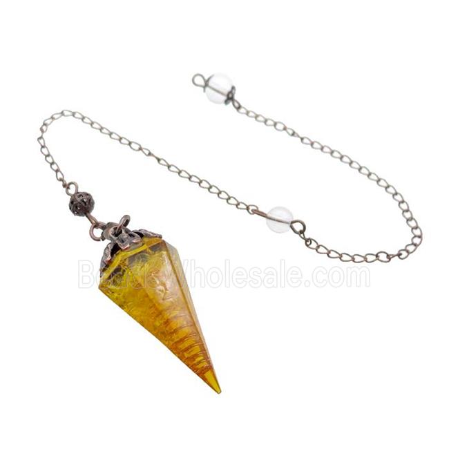 Yellow Citrine Chips Resin Pendulum Pendant Antique Red