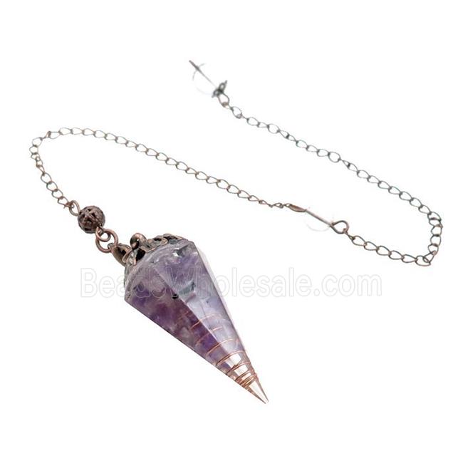 Purple Amethyst Chips Resin Pendulum Pendant Antique Red