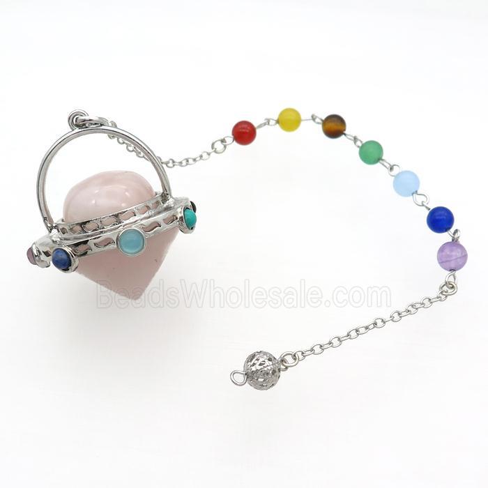 Pink Rose Quartz Pendulum Pendant Chakra Platinum Plated