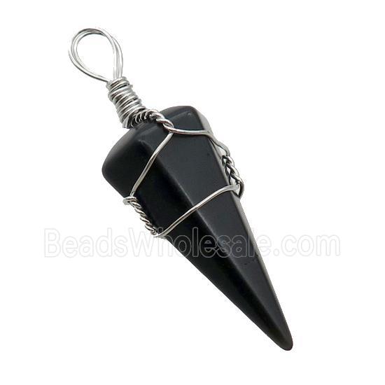 Black Onyx Agate Pendulum Pendant Wire Wrapped