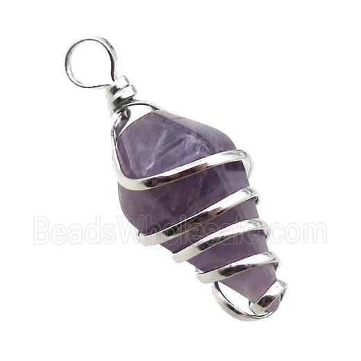 Purple Amethyst Pendulum Pendant Wire Wrapped