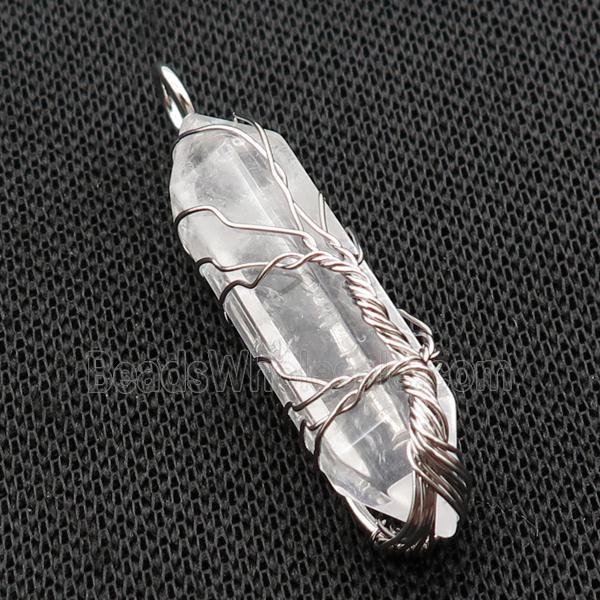 Clear Quartz Bullet Pendant Tree Wire Wrapped