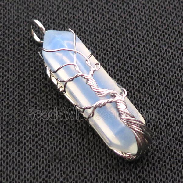 White Opalite Bullet Pendant Tree Wire Wrapped