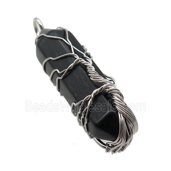 Black Obsidian Bullet Pendant Tree Wire Wrapped