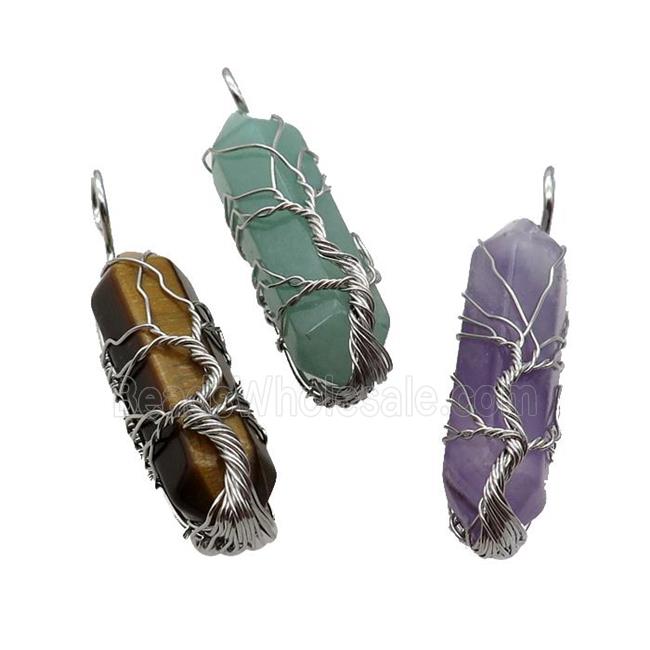 Mix Gemstone Bullet Pendant Tree Wire Wrapped