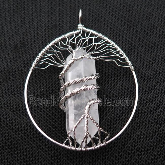 Clear Quartz Tree Of Life Pendant Alloy Wire Wrapped