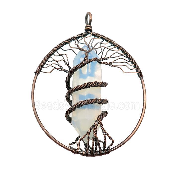 White Opalite Tree Of Life Pendant Alloy Wire Wrapped Antique Red