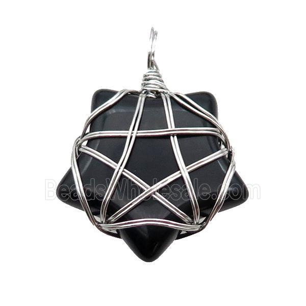 Black Onyx Agate Star Pendant Wire Wrapped
