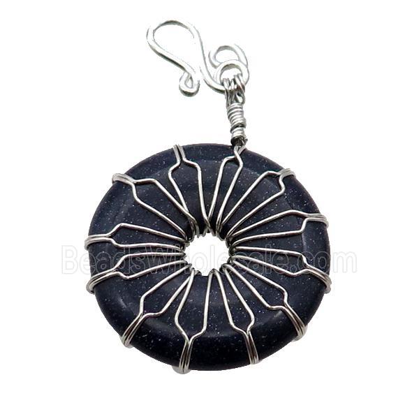 Blue Sandstone Donut Pendant Wire Wrapped