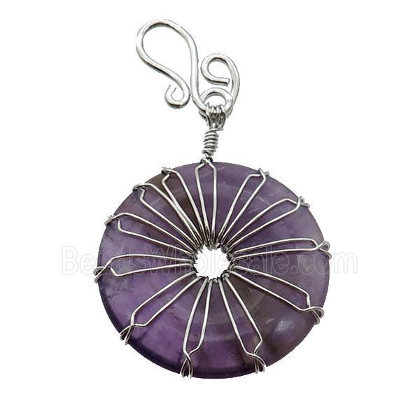 Purple Amethyst Donut Pendant Wire Wrapped