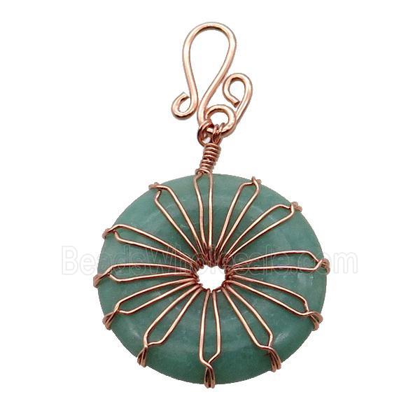 Green Aventurine Donut Pendant Wire Wrapped Rose Gold