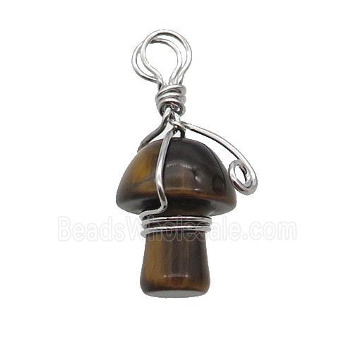 Tiger Eye Stone Mushroom Pendant Wire Wrapped