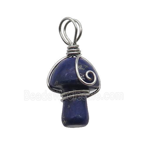 Blue Lapis Lazuli Mushroom Pendant Wire Wrapped
