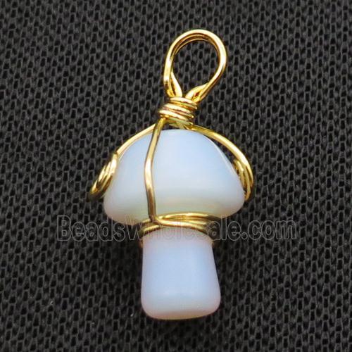 White Opalite Mushroom Pendant Wire Wrapped