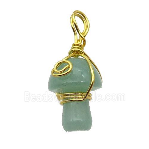 Green Aventurine Mushroom Pendant Wire Wrapped