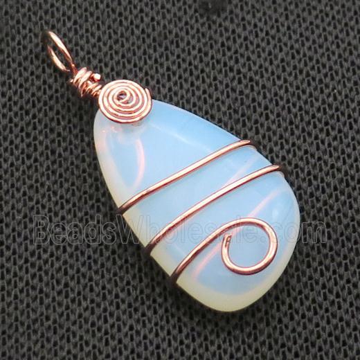 White Opalite Teardrop Pendant Wire Wrapped