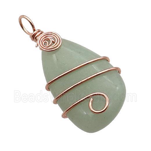 Green Aventurine Teardrop Pendant Wire Wrapped