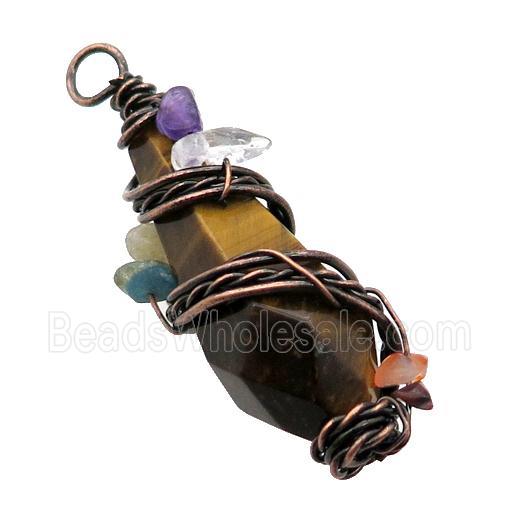 Tiger Eye Stone Teardrop Pendant Wire Wrapped