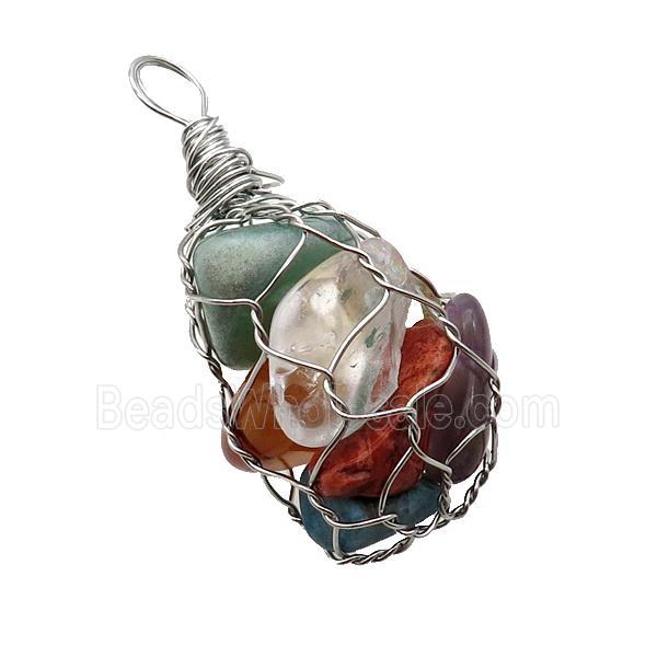 Mix Gemstone Chip Pendant Wire Wrapped
