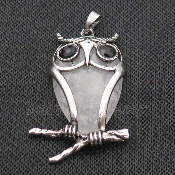 Clear Quartz Owl Pendant Alloy Antique Silver