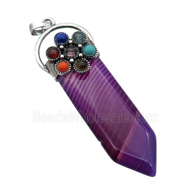 Purple Dye Agate Arrowhead Pendant Chakra Antique Silver