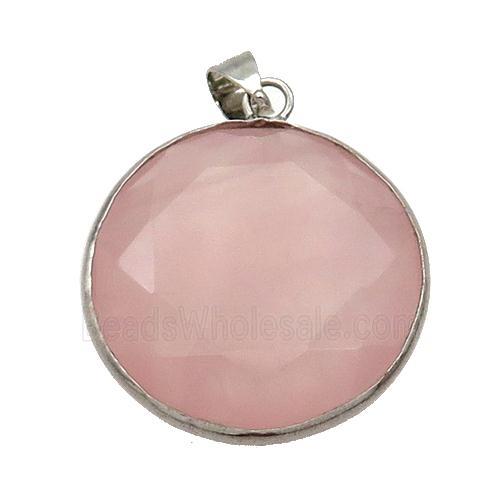 Pink Rose Quartz Button Pendant
