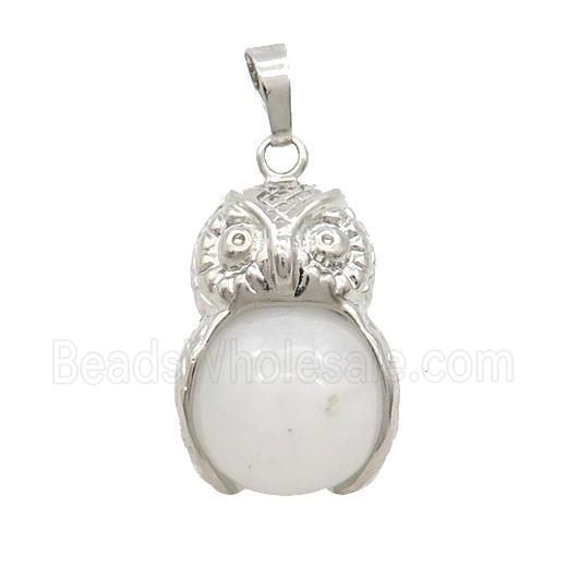 White Jade Owl Alloy Pendant