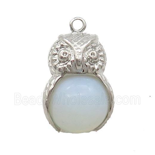 White Opalite Owl Alloy Pendant