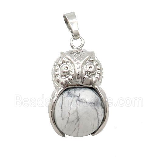 White Howlite Owl Alloy Pendant