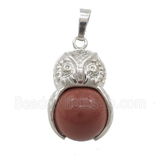 Red Jasper Owl Alloy Pendant