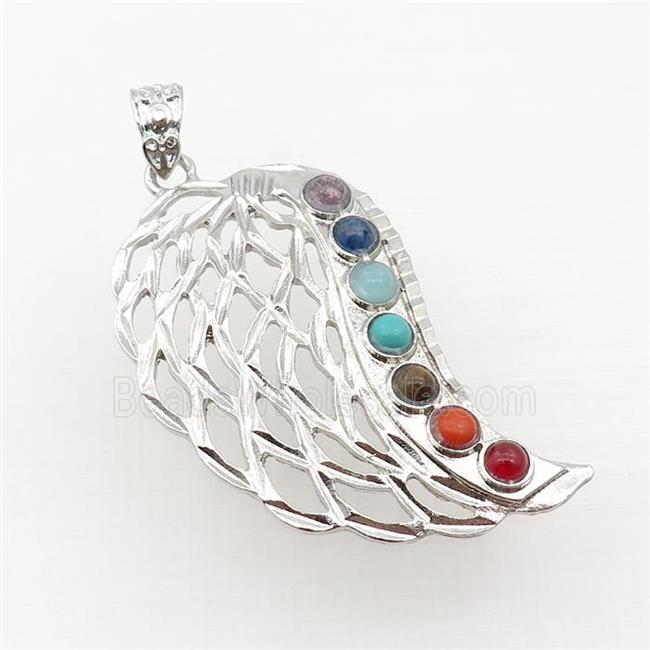 Alloy Angel Wing Pendant Pave Gemstone Chakra Platinum Plated