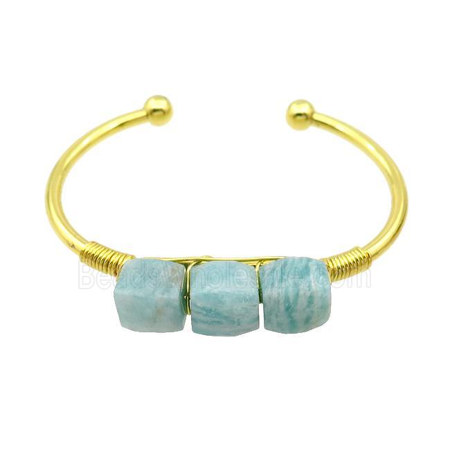 Copper Bangle With Amazonite Wire Wrapped Gold Plated